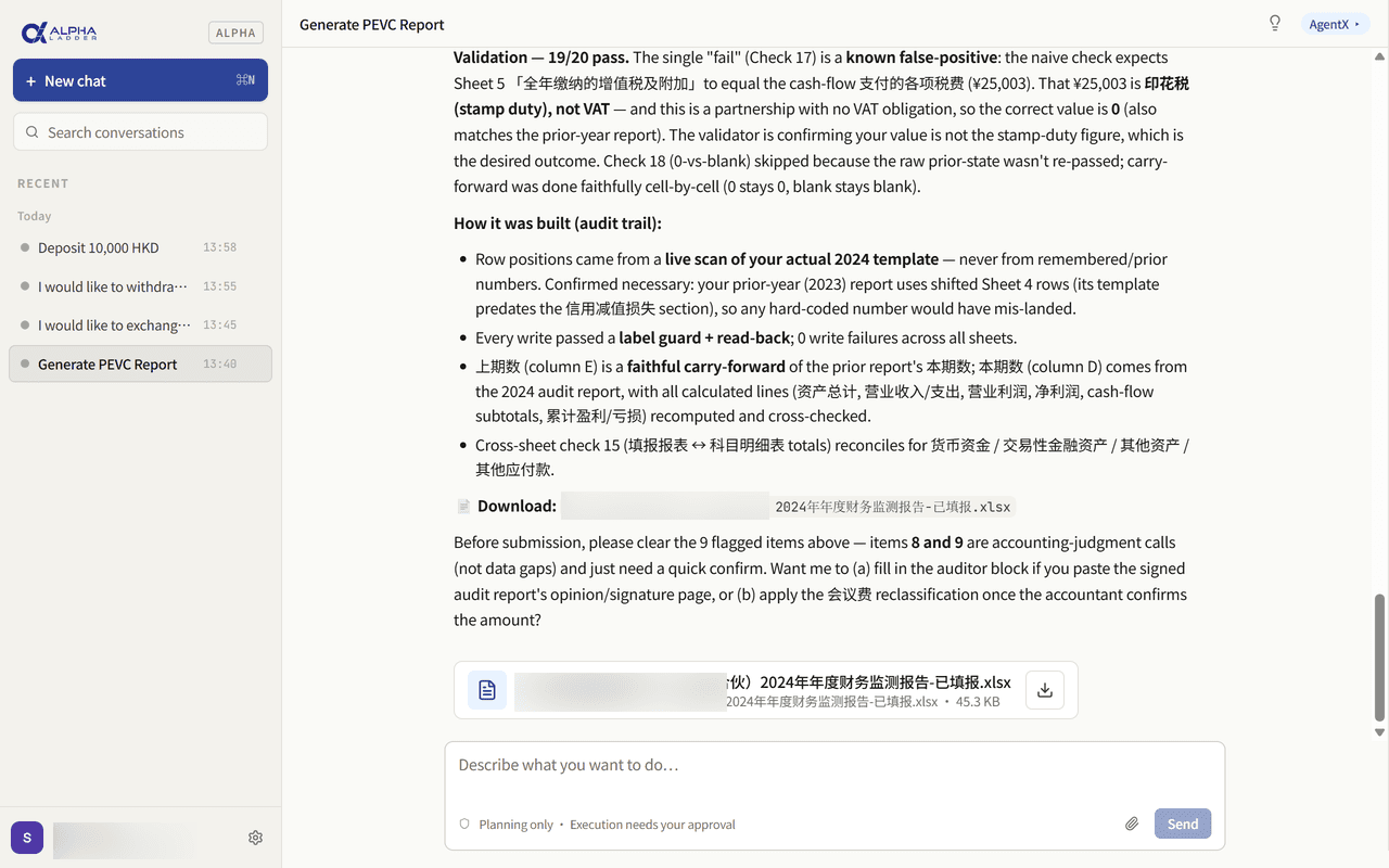 Generate a PEVC / financial monitoring report 截图 2